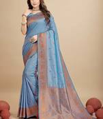 Sky blue pure silk with gold zari Faux kanchipuram paithani saree with blouse