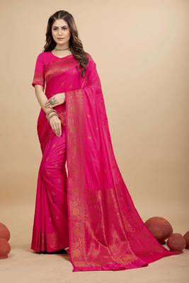 Pink pure silk with gold zari Faux kanchipuram paithani saree with blouse 1