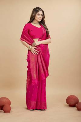 Pink pure silk with gold zari Faux kanchipuram paithani saree with blouse 2