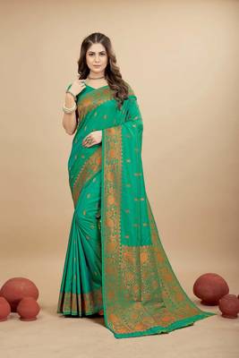 Green pure silk with gold zari Faux kanchipuram paithani saree with blouse 1