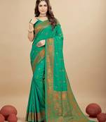 Green pure silk with gold zari Faux kanchipuram paithani saree with blouse
