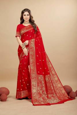 Red pure silk with gold zari Faux kanchipuram paithani saree with blouse 1