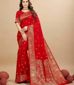 Red pure silk with gold zari Faux kanchipuram paithani saree with blouse