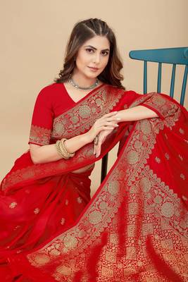 Red pure silk with gold zari Faux kanchipuram paithani saree with blouse 3