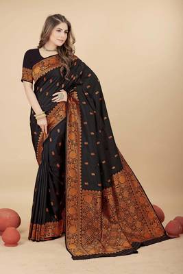 Black pure silk with gold zari Faux kanchipuram paithani saree with blouse 1