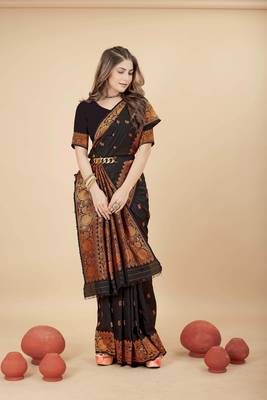 Black pure silk with gold zari Faux kanchipuram paithani saree with blouse 2