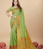 Lime green pure silk with gold zari Faux kanchipuram paithani saree with blouse