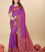 Purple pure silk with gold zari Faux kanchipuram paithani saree with blouse