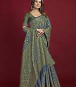 Grey pure silk with gold zari Faux kanchipuram paithani saree with blouse