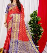 Red pure silk with gold zari Faux kanchipuram paithani saree with blouse