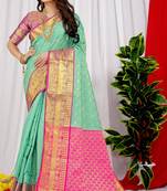 Sky blue pure silk with gold zari Faux kanchipuram paithani saree with blouse