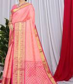 Pink pure heavy silk with gold zari kanchipuram indian luxury  wedding premium paithani saree with blouse