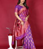Purple pure silk with gold zari Faux kanchipuram paithani saree with blouse
