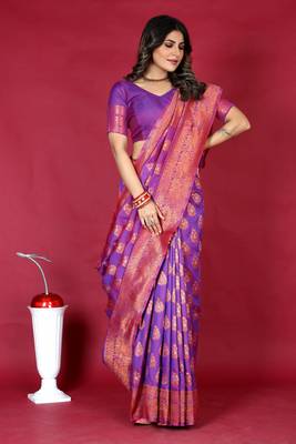 Purple pure silk with gold zari Faux kanchipuram paithani saree with blouse 2