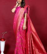 Pink pure silk with gold zari Faux kanchipuram paithani saree with blouse