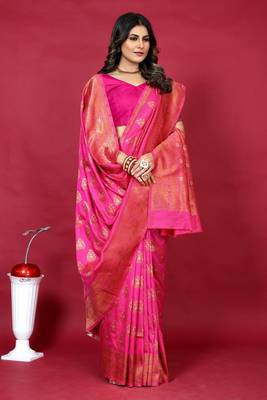 Pink pure silk with gold zari Faux kanchipuram paithani saree with blouse 2