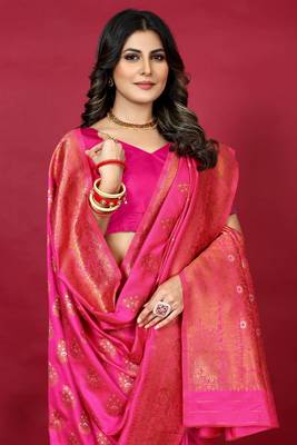 Pink pure silk with gold zari Faux kanchipuram paithani saree with blouse 3