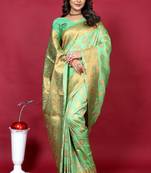 Lime green pure silk with gold zari Faux kanchipuram paithani saree with blouse