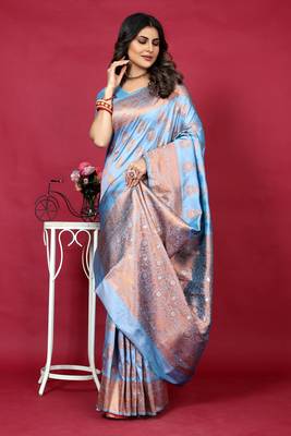 Purple pure silk with gold zari Faux kanchipuram paithani saree with blouse 1