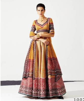 Wedding Designer Yellow Chinon Lehengha Choli 1