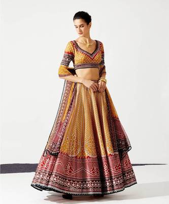 Wedding Designer Yellow Chinon Lehengha Choli 2