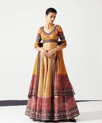 Wedding Designer Yellow Chinon Lehengha Choli 3