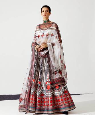 Wedding Designer White Chinon Lehengha Choli 1