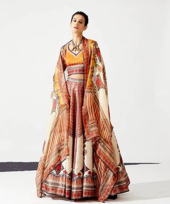 Wedding Designer OffWhite Chinon Lehengha Choli 1