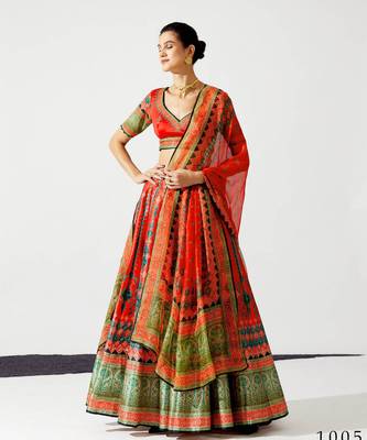 Wedding Designer Red  Chinon Lehengha Choli 1