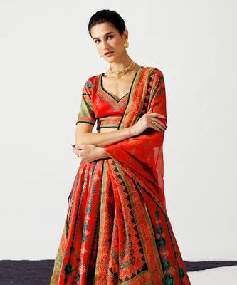 Wedding Designer Red  Chinon Lehengha Choli 2