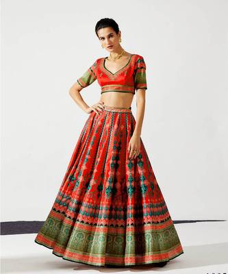 Wedding Designer Red  Chinon Lehengha Choli 3