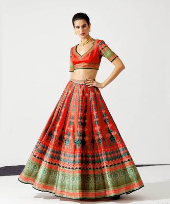 Wedding Designer Red  Chinon Lehengha Choli 4