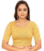 Cream Cotton Lycra Fully Stretchable Round Neck Readymade Blouse With Half Sleeve