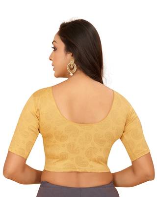 Cream Cotton Lycra Fully Stretchable Round Neck Readymade Blouse With Half Sleeve 2