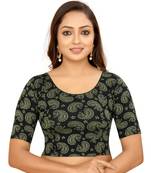 Black Cotton Lycra Fully Stretchable Round Neck Readymade Blouse With Half Sleeve