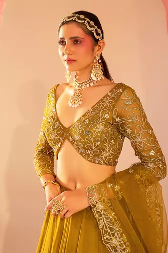 Mehandi Green  Lehenga Set