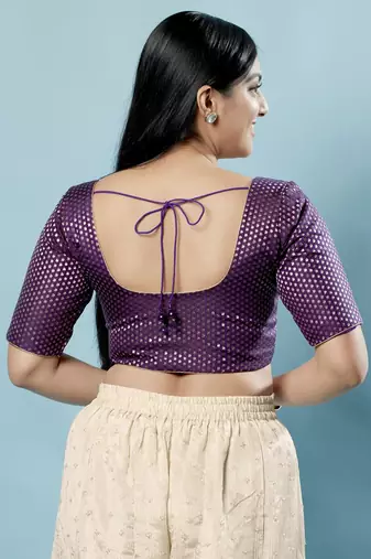 Padded Brocade Round Neck Blouse