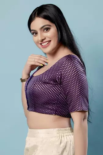 Padded Brocade Round Neck Blouse