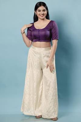 Padded Brocade Round Neck Blouse 5