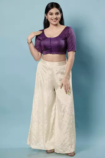 Padded Brocade Round Neck Blouse