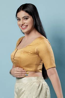 Padded Brocade Round Neck Blouse 3