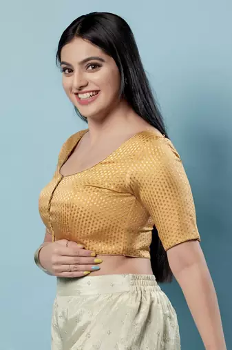 Padded Brocade Round Neck Blouse