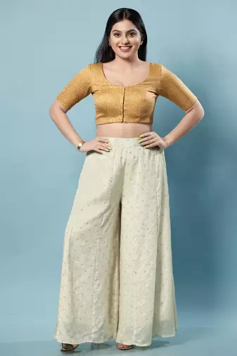 Padded Brocade Round Neck Blouse