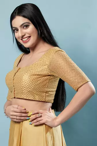 Padded Net Round Neck Blouse