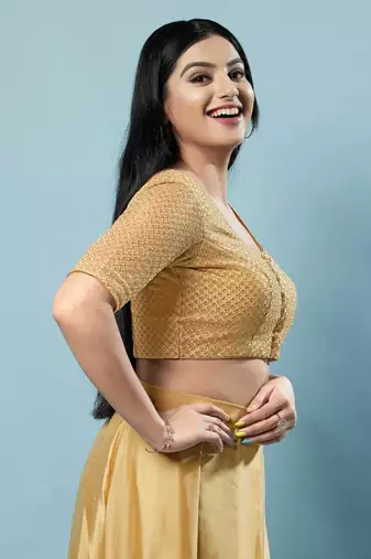 Padded Net Round Neck Blouse