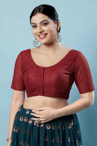 Padded Net Round Neck Blouse