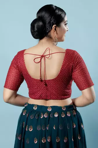 Padded Net Round Neck Blouse