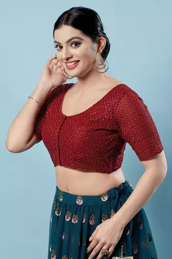 Padded Net Round Neck Blouse