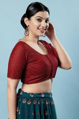 Padded Net Round Neck Blouse 4