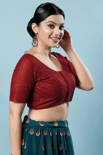 Padded Net Round Neck Blouse